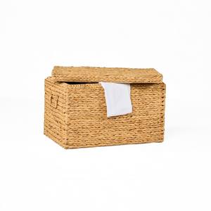 Panier à linge moderne écologique en jonc de mer tissé à la main en paille poignées métalliques pour cuisine extérieure rangement de voyage - Product Image 2