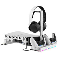 Support horizontal avec éclairage RVB et ventilateur de refroidissement pour console PS5 Slim, station de charge pour manettes P5 et P5 Edge