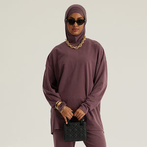 Müslüman kadınlar 3-Piece spor giyim seti mütevazı islam Activewear uzun kollu yuvarlak boyun T-Shirt spor Yoga namaz kıyafet - Product Image 6