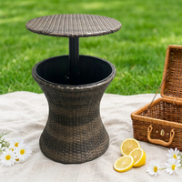 Table de bar d'extérieur moderne en rotin PE avec seau à glace, ensemble trois pièces léger pour hôtel, villa et parc
