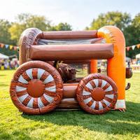 Jeu gonflable de corde à tailler le taureau, thème western cowboy, double poste, pour la location événementielle