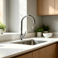 Vente directe usine – Robinets de cuisine et de salle de bain modernes, finition chromée, en acier inoxydable, à poser sur comptoir, avec cartouche céramique, 1 poignée
