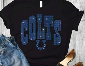 핫픽스 크리스탈 인디애나폴리스 콜츠 데칼 라인 석 전송 철 패치 다이아몬드 플랫 디자인 신발 블링 축구 팀 로고 블링 - Product Image 4