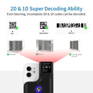 Symcode R75 Draadloze Barcode Scanner Terug Clip Barcode Reader Scanner Voor Smartphone