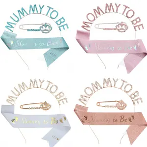 Hot Selling Luxury Mom To Be Hairband Shoulder Strap Baby Shower Party Decoration Gender Reveal Suppliers