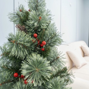 Snow-Flocked <b>Christmas</b> Tree Pine Cones Red Berries Full Realistic LED Solar Lights Indoor Use Dust Resistant Eco-Friendly - Product Image 3