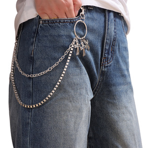 Chaîne de pantalon Yueli double couche en métal punk avec croix, chaîne de taille en alliage de zinc, boucles de ceinture à double anneau, mode hip-hop unisexe - Product Image 1