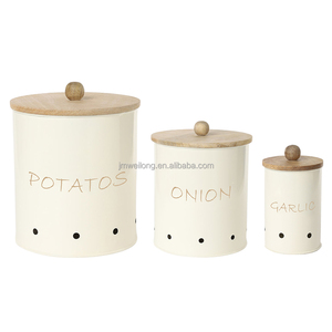 Customized Galvanized Metal Kitchen vegetable Storage Box <strong>Potato</strong> Onion Garlic Storage Bin <strong>Container</strong> with Bamboo Lid - Product Image 4