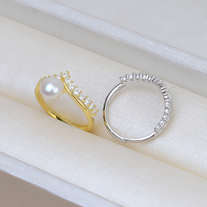 Wenchi S925 Silver Open <b>Ring</b> for Female <b>Adjustable</b> Finger <b>Size</b> 6-7 Pearl DIY Accessories Empty Holder 220 Model 16846 - Product Image 3