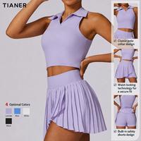 Ensemble de jupe de tennis personnalisée pour femme, haut court polo sans manches, jupe-short plissée avec short intégré, tenue de sport pour le tennis et le pickleball
