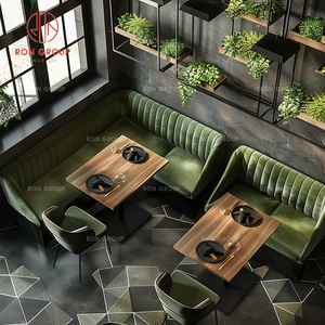 Meubles modernes pour cafés et salons de thé, chaises en velours vert, tables de restaurant en bois massif, canapé en velours durable, banquette - Product Image 5
