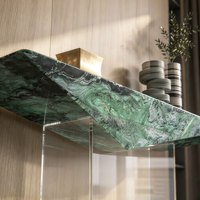 Console d'entrée minimaliste italienne, armoire murale de luxe léger, armoire de porche en marbre naturel vert paon, pieds en acrylique