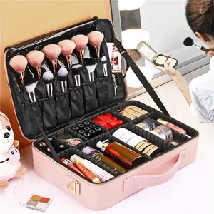 3 layers waterproof makeup bag travel cosmetic case supplier brush holder with adjustable divider-soft cosmetic bag