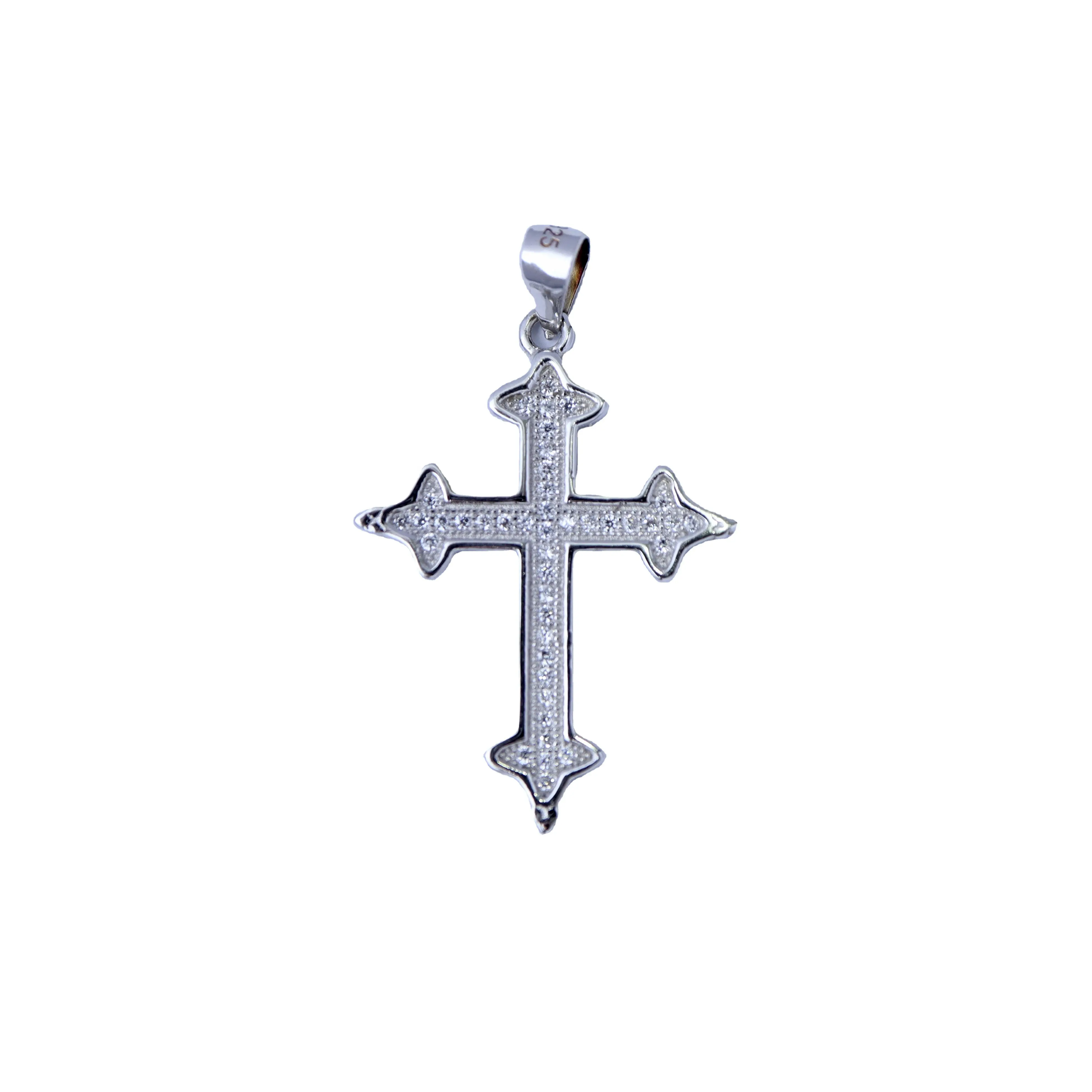 Custom Pendant Rhodium Plated Cubic Zirconia Vintage Cross Pendant Charms 925 Sterling Silver Pendant for Men