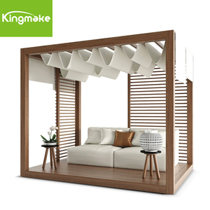 Haut <span class=keywords><strong>de</strong></span> gamme moderne teck bois matériel hôtel <span class=keywords><strong>lit</strong></span> <span class=keywords><strong>de</strong></span> jour teck forme carrée avec auvent plage Cabana extérieur chaises longues plage - Product Image 3