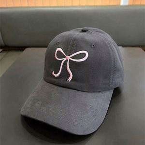 Wholesale <b>Plain</b> Bow Embroidery Baseball <b>Cap</b> Customized 6 Panel Casual Outdoor Baseball <b>Cap</b> for Women - Product Image 1