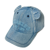 Gorra de Béisbol de Mezclilla Lavada con Orejas de Oso, Bordado de Letras, Ajustable, Estilo Papá, con Logotipo Personalizado, Gorra de Vaquero de Dibujos Animados para Mujeres y Niñas