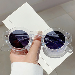 2026 Vintage Rivets Small Round Sunglasses Women Men Metal Hinge Glasses Thick <strong>Frame</strong> <strong>Grey</strong> Transparent Anti Blue Light Eyewear - Product Image 3