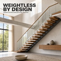 Escalier flottant moderne avec structure en acier, marches en bois et garde-corps en verre, conception d'escaliers sur mesure pour villa, hôtel, appartement, duplex, loft, maison