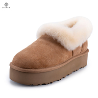 Sepatu Bot Platform Wanita Musim Dingin Gugur Berbahan Suede Sapi, Bernapas, Berlapis Bulu Domba, Anti-Selip untuk Luar Ruangan