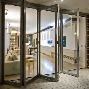 Puerta plegable de acordeón de aluminio largo <span class=keywords><strong>transparente</strong></span> para exteriores de vidrio bajo residencial - Product Image 1