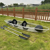 Kayak double transparent en polycarbonate à 2 places, canoë pour la dérive, accessoire de navigation transparent en cristal PC, vente chaude