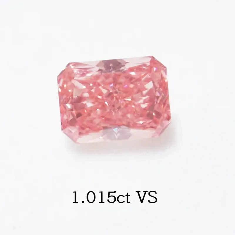 AAA GEMS Colored Pink Radiant Cut Loose Lab Created Fancy Fink CVD Diamond MM 1.015cts Pink Diamond with IGI Certificate