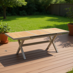 Tavolo da Esterno Homeera in Legno di Teak con Telaio in Alluminio, Design Contemporaneo Estensibile per Giardino e Patio - Product Image 2