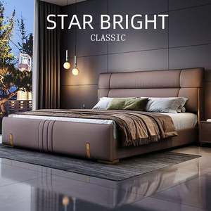 2025 नवीनतम राजा आकार के डबल असलवाले बिस्तर फ्रेम चमड़े के बेडरूम सेट डिजाइन रानी आकार लकड़ी के बॉक्स-होल्डर्ड चमड़े के बिस्तर - Product Image 5