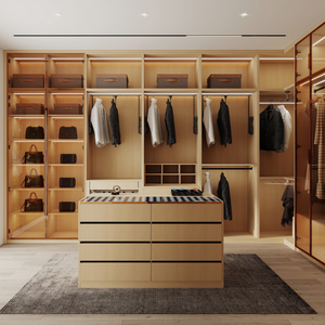 Dressing moderne polyvalent avec étagères LED, miroir pleine longueur, plusieurs tiroirs, étagères ouvertes, tringles de suspension, blanc - Product Image 3
