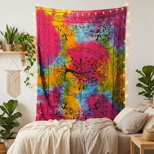 Tapiz bohemio con diseño de árbol de la vida, arte de pared, estampado abstracto, decoración de tela de algodón, forma rectangular para interiores - Product Image 1