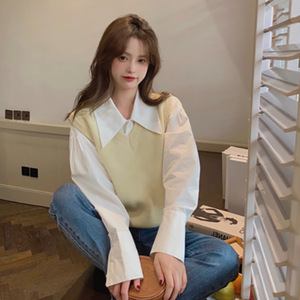 韩式年轻化风格女式尖领长袖白衬衫。 可以宽松穿着，也可以叠层穿。 - Product Image 2
