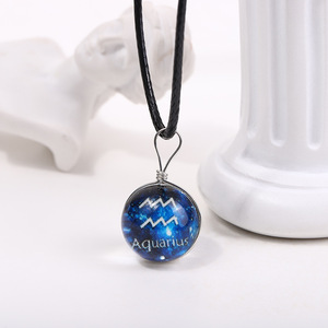 Venta al por mayor encanto redondo bola <span class=keywords><strong>de</strong></span> cristal colgante que brilla en la oscuridad constelación 12 signo del zodiaco collar joyería para mujeres - Product Image 4