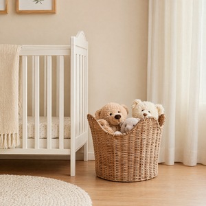 Rattan <b>Storage</b> <b>Basket</b> <b>Large</b> Bowl Shape With Handle For Home Bedroom Organization - Product Image 4