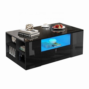 Bàn trà phòng khách gỗ màu trắng bóng cao cấp có đèn LED và ngăn kéo lưu trữ - Product Image 2