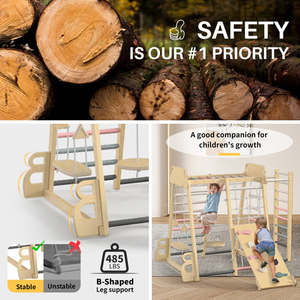 9 trong 1 trong nhà rừng phòng tập thể dục trẻ em leo khung Montessori leo núi bằng gỗ chơi <span class=keywords><strong>Set</strong></span> với Slide - Product Image 3