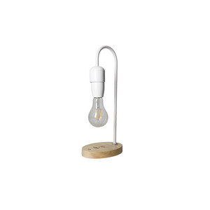 Lampada staccabile in metallo bianco con base in legno per la ricarica dello smartphone - Product Image 1