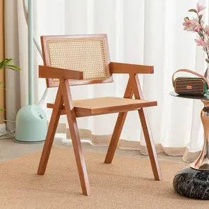 Kursi Makan rotan alami sederhana Modern, kayu Solid kursi ruang tamu santai bangku tinggi kursi makan mewah