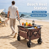 Chariot de camping pliable avec table en aluminium, chariot pliable robuste 150 kg avec roues tout-terrain