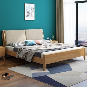 Nordic Modern Minimalist Solid Wood <b>Bed</b> 1.8M Platform <b>Soft</b> Headboard Bedroom Furniture - Product Image 1