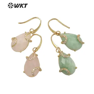 WT-E688 grosir mode emas pengaturan cabang anting-anting batu tetesan air alami batu permata segi cantik anting-anting pir mikro