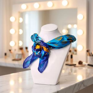 Écharpes en soie carrées de luxe à imprimé numérique long, élégantes et classiques européennes, foulard en soie, bandana pour femmes - Product Image 2