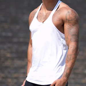 Custom White <b>Men's</b> Gym Tank Top Sleeveless Knitted <b>Singlets</b> Casual Style <b>Mens</b> Clothing - Product Image 2