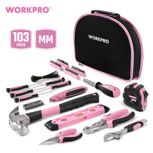 WORKPRO 103pcs Hand <strong>Tool</strong> <strong>Set</strong> with Easy Carrying Round Pouch <strong>Pink</strong> Lady <strong>Tool</strong> Kit <strong>Set</strong> - Product Image 1