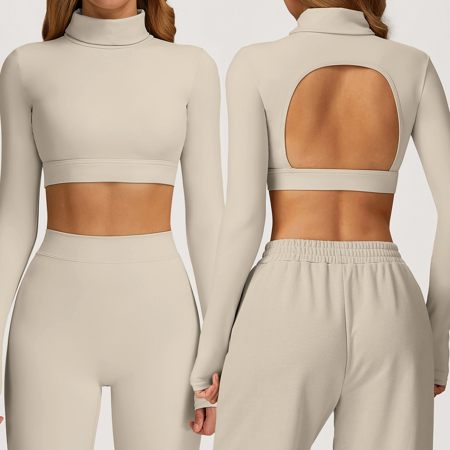 Wholesaler New High Neck Seamless Shockproof Back Hollow Long Sleeve Custom Logo Sports Bra Yoga Top Fitness Gym Wear for Women