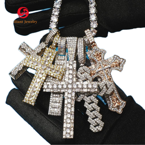 Men's 925 Silver Rhodium Plated Moissanite <b>Cross</b> Pendant Necklace Three <b>Crosses</b> Hip Hop Style Everyday Wear - Product Image 2