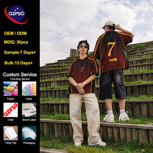 QZFSO OEM Blokecore Oversized Soccer Jersey Boxy Fit Drop Shoulder Retro Football Shirt Custom Cut and Sew Streetwear Jersey - Product Image 1