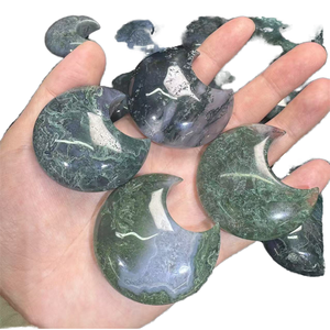 Cristal de Poder Natural para Meditación Espiritual, Ágata Acuática, Ágata de Musgo, Tallado en Forma de Luna, Decoración de Moda, Regalo - Product Image 1