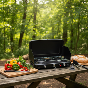 BBQ-118 Réchaud à <span class=keywords><strong>gaz</strong></span> portable en acier inoxydable à double usage, cuisson en plein air, <span class=keywords><strong>deux</strong></span> allumages automatiques, haute efficacité, économie d'énergie - Product Image 3