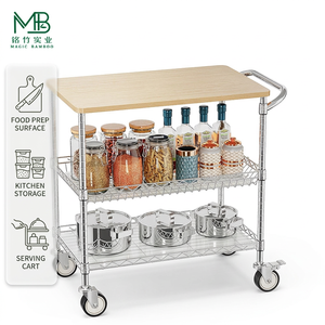 Chariot de service amovible pour hôtel, chariot à <span class=keywords><strong>roulettes</strong></span> en bambou écologique pour restaurants et repas en plein air - Product Image 1